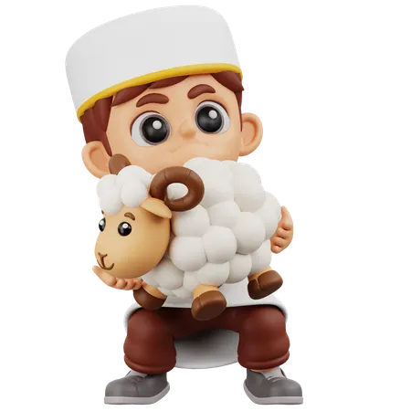 Boy Lifting Sheep  3D Illustration