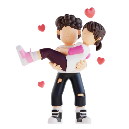 3 D Couple Character Carrying Pose 3D Illustration