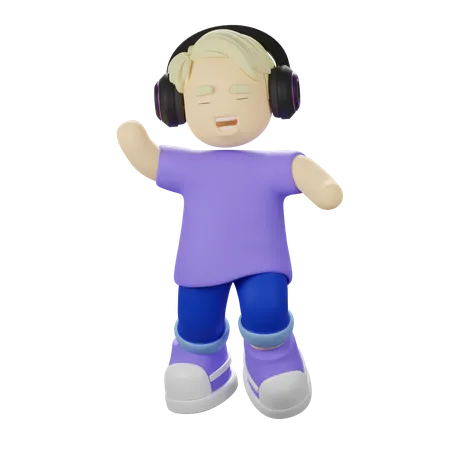 Boy listening song  3D Illustration