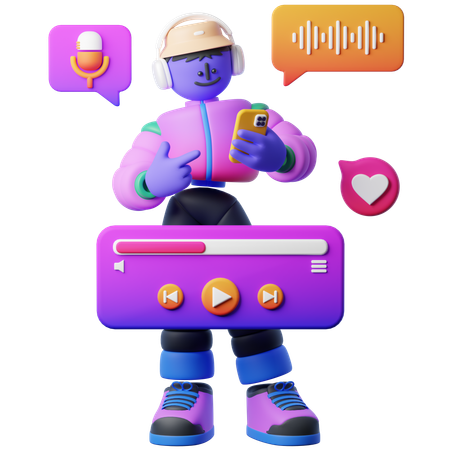 Boy Listening to Podcast  3D Icon