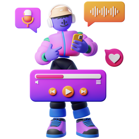 Boy Listening to Podcast  3D Illustration