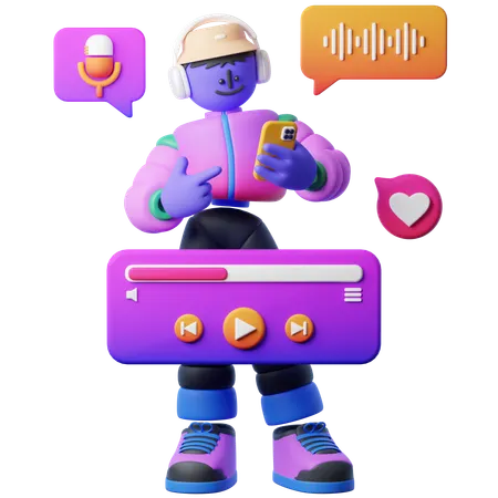 Boy Listening to Podcast  3D Illustration