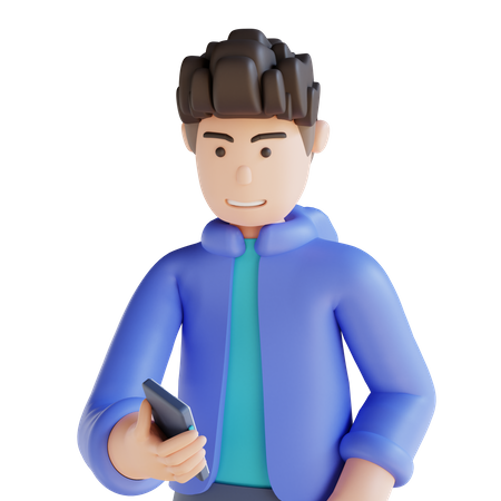 Boy looking at his cellphone 3D Illustration