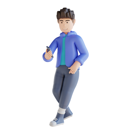 Boy looking at his phone  3D Illustration