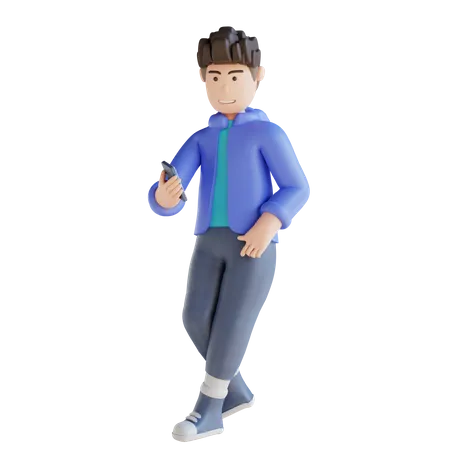 Boy looking at his phone  3D Illustration