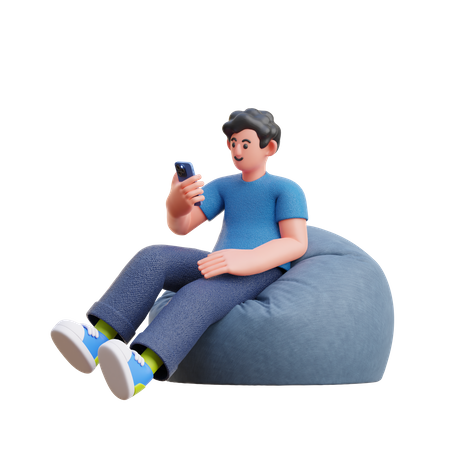 Boy looking at mobile  3D Illustration