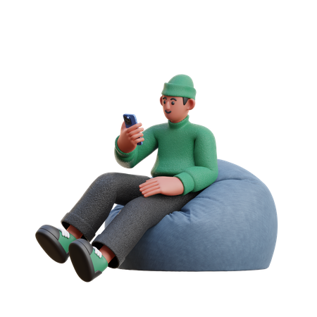 Boy looking at mobile  3D Illustration