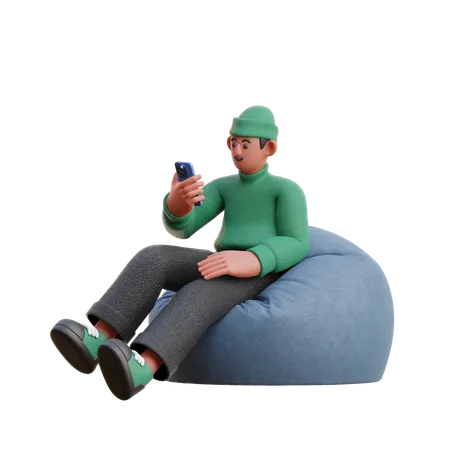 Boy looking at mobile  3D Illustration