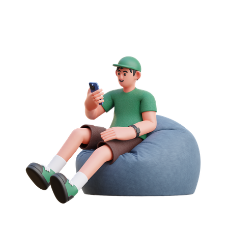 Boy looking at mobile  3D Illustration