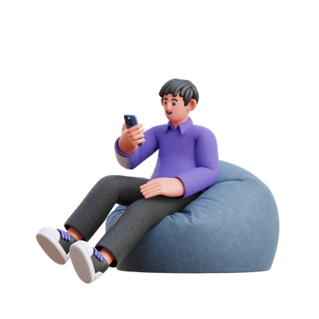 Boy looking at mobile  3D Illustration