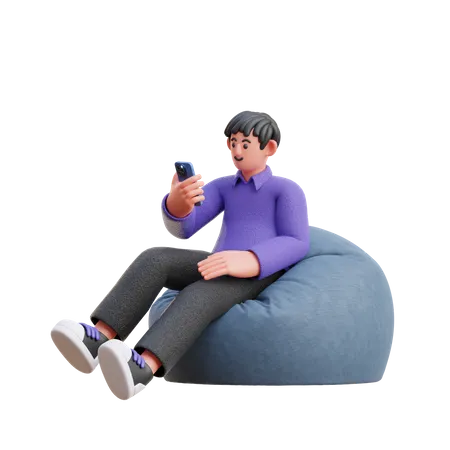 Boy looking at mobile  3D Illustration