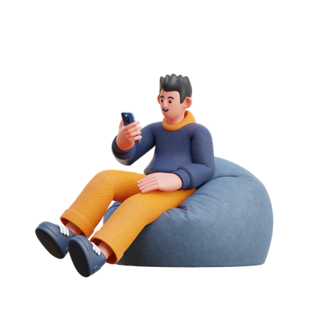 Boy looking at mobile  3D Illustration