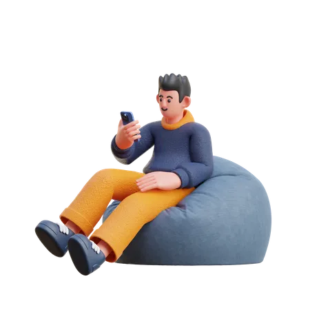 Boy looking at mobile  3D Illustration