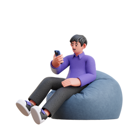 Boy looking at mobile 3D Illustration