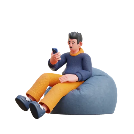 Boy looking at mobile 3D Illustration
