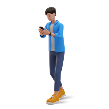 Boy looking at phone screen  3D Illustration