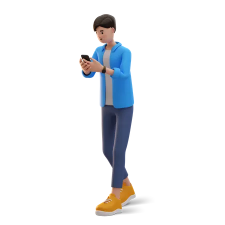 Boy looking at phone screen 3D Illustration