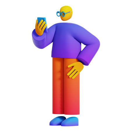 Boy Looking at Smartphone  3D Illustration