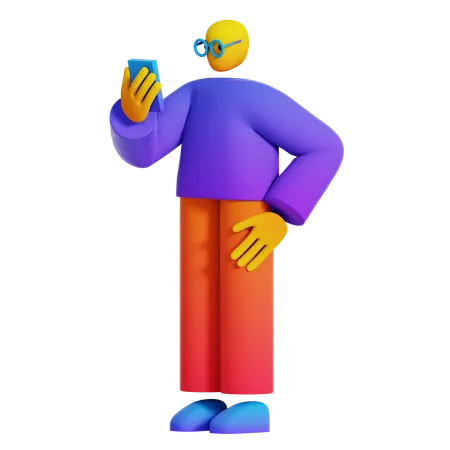 Boy Looking at Smartphone  3D Illustration