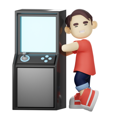 Boy loves playing on retro arcade machine  3D Illustration