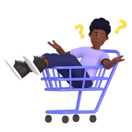 Boy Lying In Empty Cart While Confused  3D Illustration