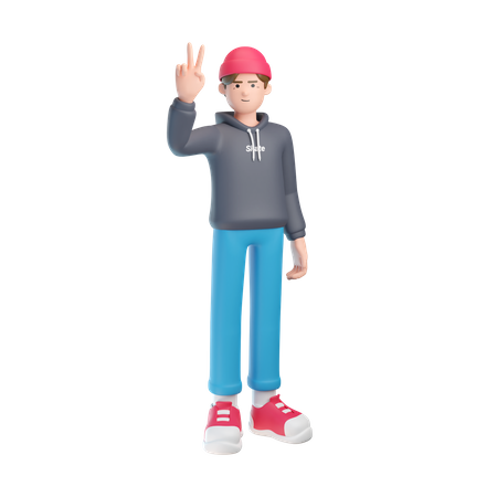 Boy Make Peace Sign  3D Icon