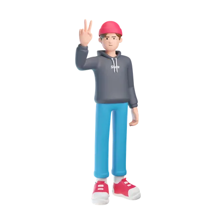 Boy Make Peace Sign  3D Illustration