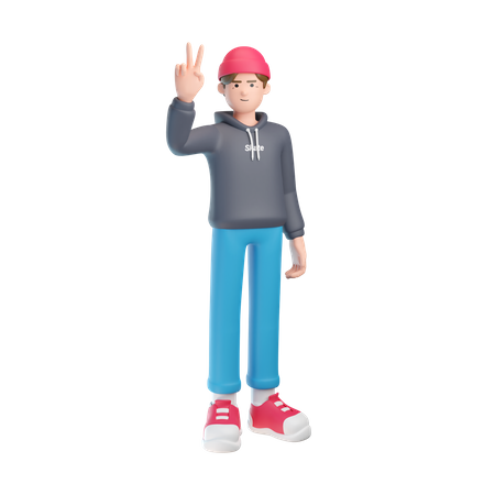 Boy Make Peace Sign 3D Illustration