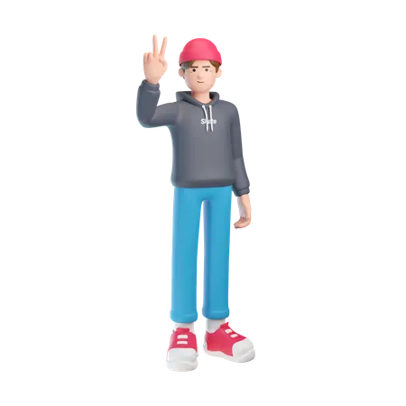 Boy Make Peace Sign 3D Illustration