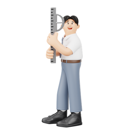 校舎を測る少年  3D Illustration