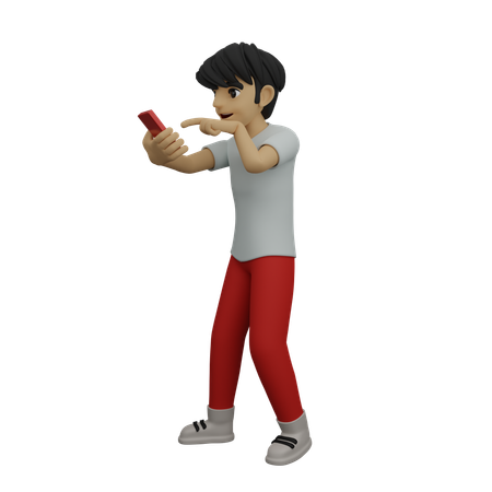 Boy messaging on mobile  3D Illustration