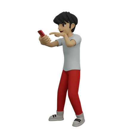 Boy messaging on mobile  3D Illustration