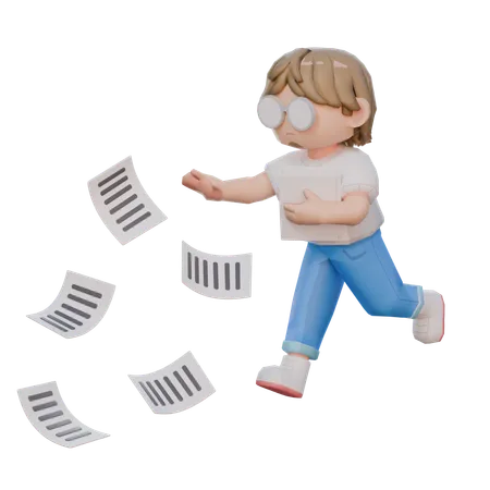 Boy Messed Up Papers  3D Illustration