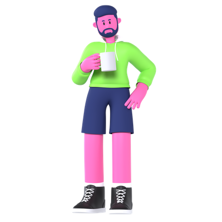 Boy On Coffee Break  3D Illustration