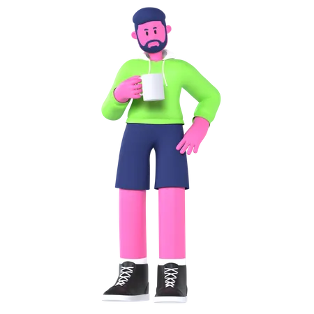 Boy On Coffee Break  3D Illustration