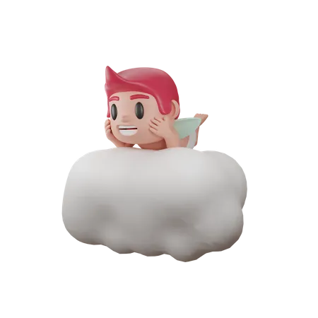 Boy on Lovely cupid  3D Illustration