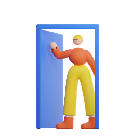 Boy open door  3D Illustration