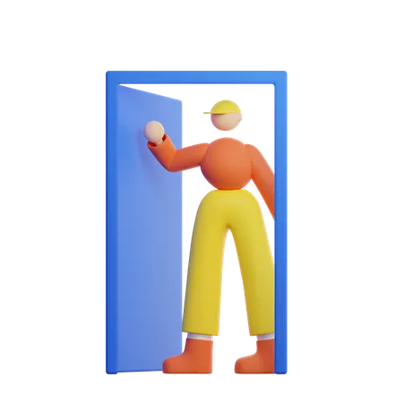 Boy Opens The Door For Empty 3D Illustration