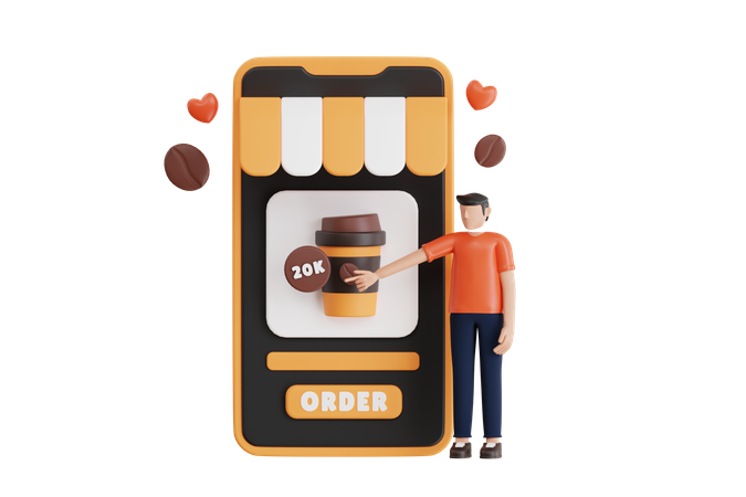 Boy Ordering Coffee Online  3D Illustration