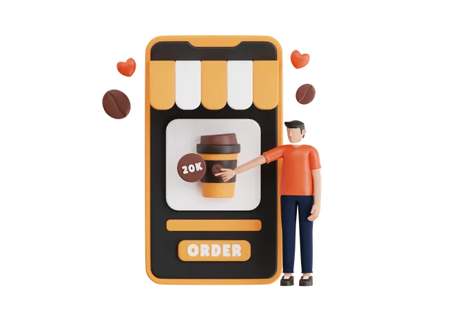 Boy Ordering Coffee Online  3D Illustration