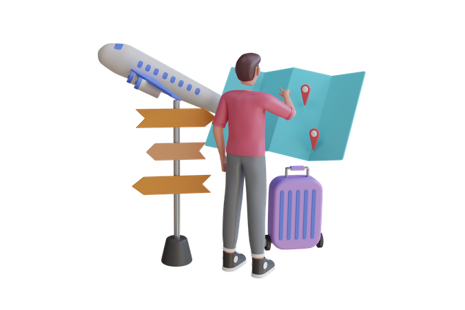 Boy Planning Travel Trip  3D Icon