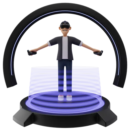 Boy playing 360 degree game 3D Illustration