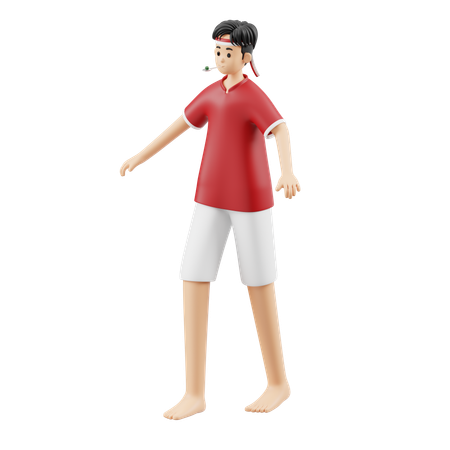 Boy playing Balap Sendok Kelereng  3D Illustration