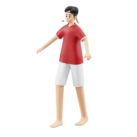 Boy playing Balap Sendok Kelereng  3D Illustration