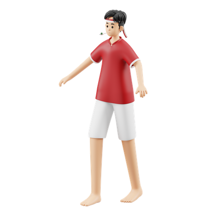 Boy playing Balap Sendok Kelereng  3D Illustration