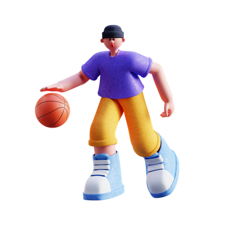 Boy Playing Basketball  3D Illustration