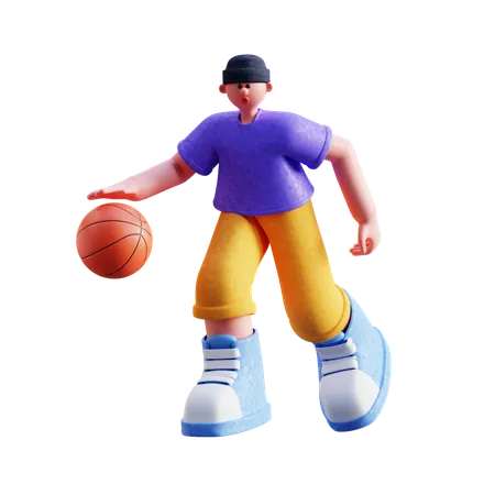 Boy Playing Basketball  3D Illustration