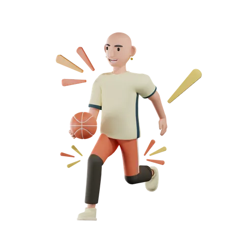 Boy playing basketball 3D Illustration