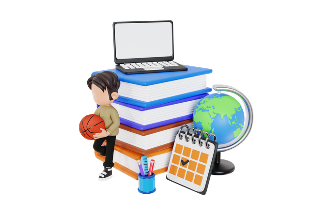 Boy Playing Basketball In School Time  3D Icon