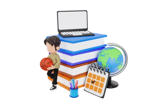 Boy Playing Basketball In School Time  3D Icon